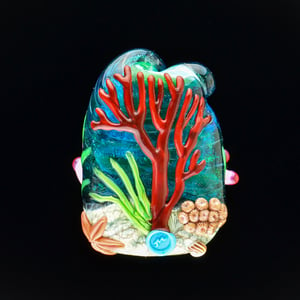 Image of XXL. Bright Pink Anemone with Clownfish - Flamework Glass Sculpture