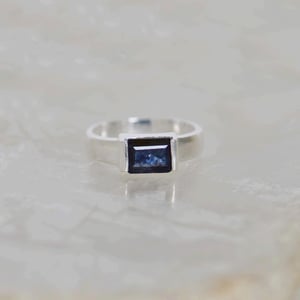 Image of Sparkle Blue Sapphire bevel cut wide band silver ring