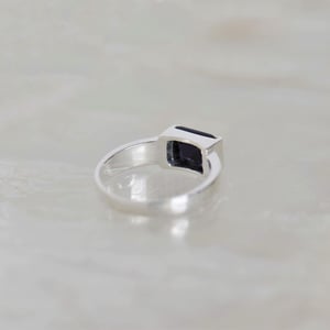 Image of Sparkle Blue Sapphire rectangular cut wide band silver ring