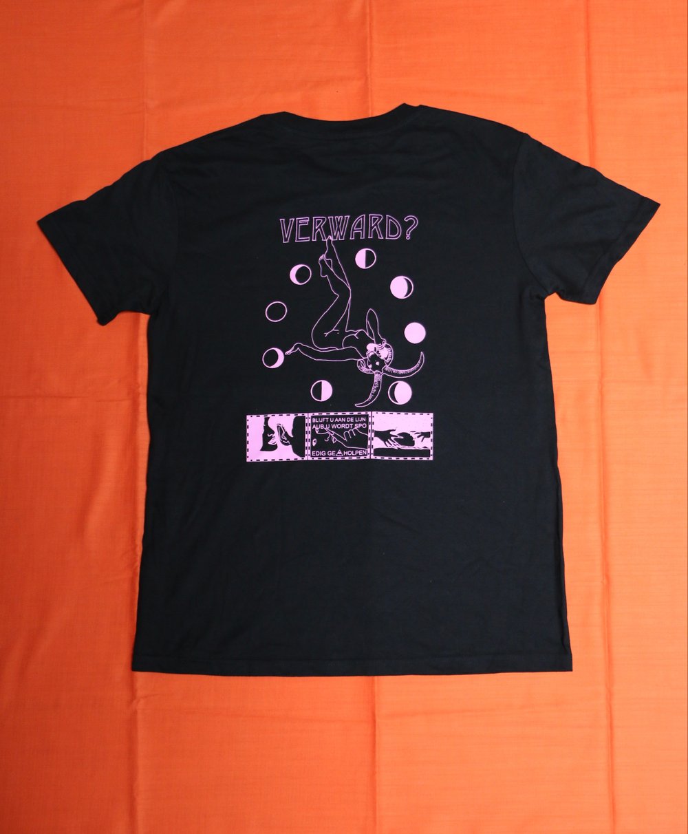 Verward T-shirt: Pink ink on black