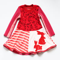 Image 1 of year of the rabbit red rabbits print 3T courtneycourtney long sleeve twirl dress lunar new year