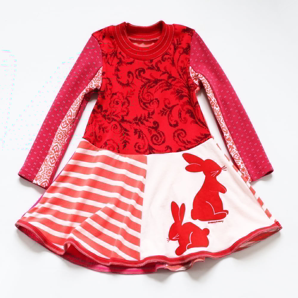 Image of year of the rabbit red rabbits print 3T courtneycourtney long sleeve twirl dress lunar new year