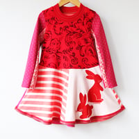 Image 2 of year of the rabbit red rabbits print 3T courtneycourtney long sleeve twirl dress lunar new year