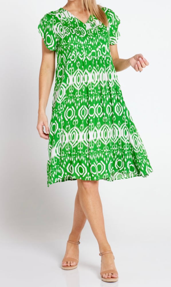 Image of Penny Dress - Green White Ikat