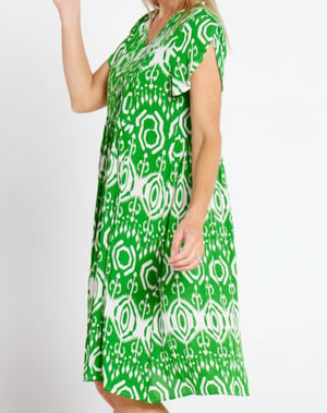 Image of Penny  Dress - Green White Ikat