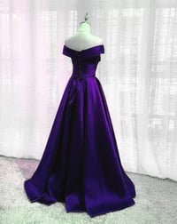 Image 2 of Pretty Purple Satin Off Shoulder Long Prom Dress, A-line Purple Formal Dress