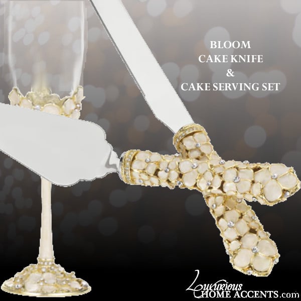 Image of BLOOM Ivory Cake Swarovski Crystal Knife & Server Set
