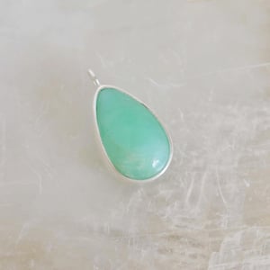 Image of Indonesia Chrysoprase pear shape cabochon cut silver necklace