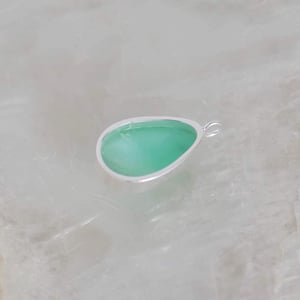 Image of Indonesia Chrysoprase pear shape cabochon cut silver necklace