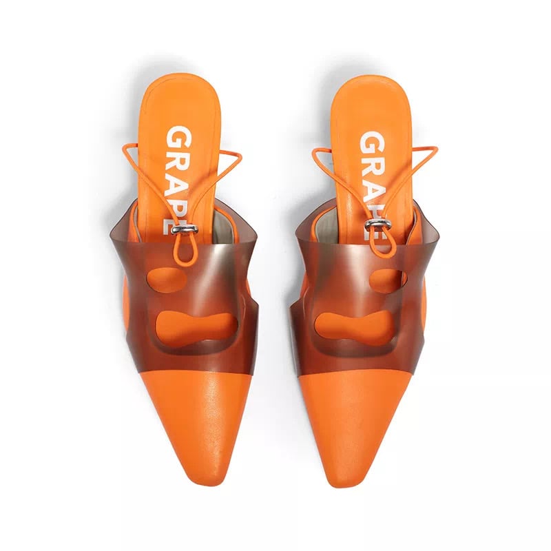 Image of Pointed Transparent TPU Slipper Heels "Orange Oocyte"