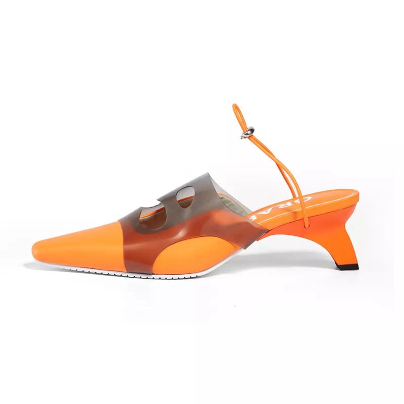 Image of Pointed Transparent TPU Slipper Heels "Orange Oocyte"
