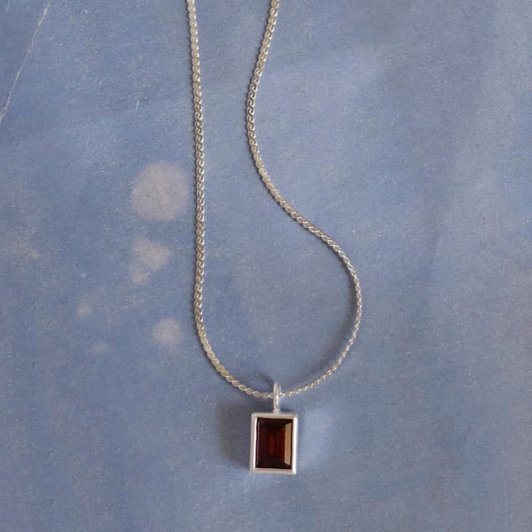 Image of Fire Red Garnet bevel cut silver necklace