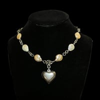 Image 2 of Recycled Coin Pearl Puffed Heart Choker (Champagne)