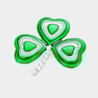 ST. PATRICKS DAY IRISH SHAMROCK CLOVER GREEN RHINESTONE LARGE BROOCH