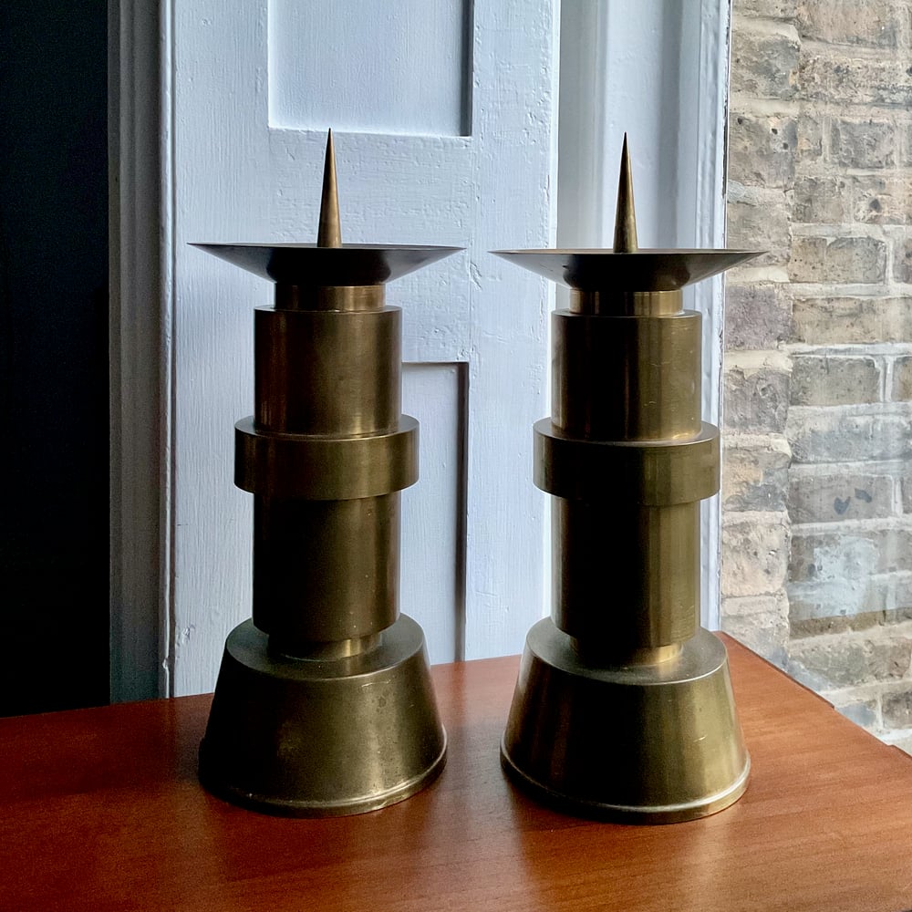 Image of Pair of Large Brass Candleholders