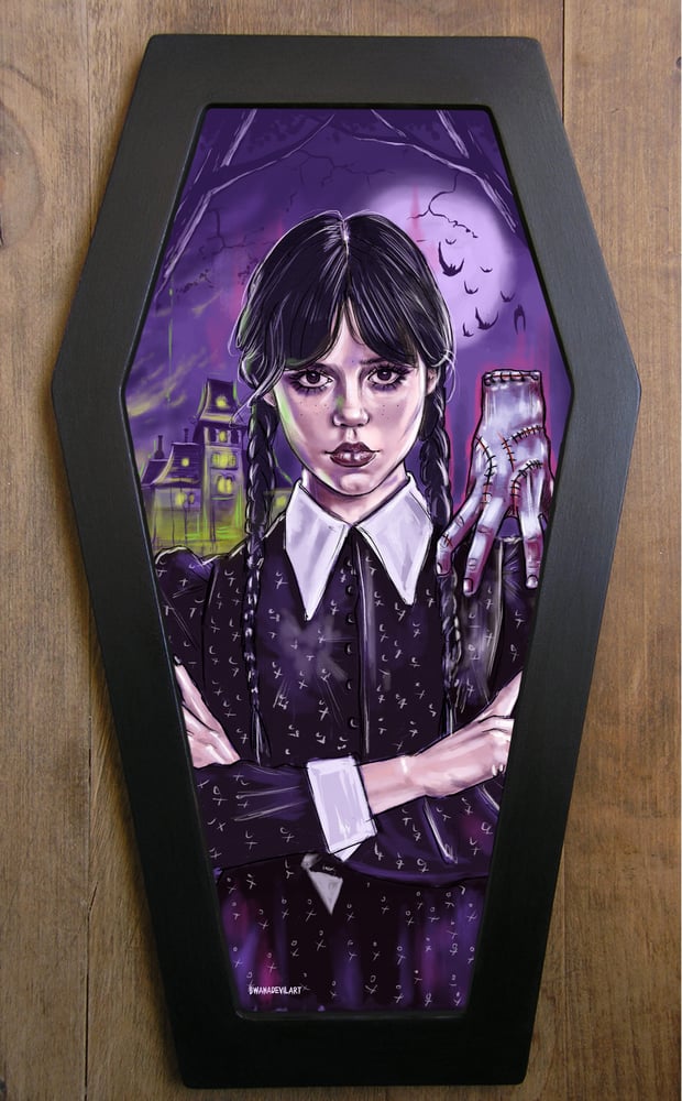 Image of Wednesday (Jenna Ortega)Coffin Framed Art (WORLDWIDE SHIPPING)