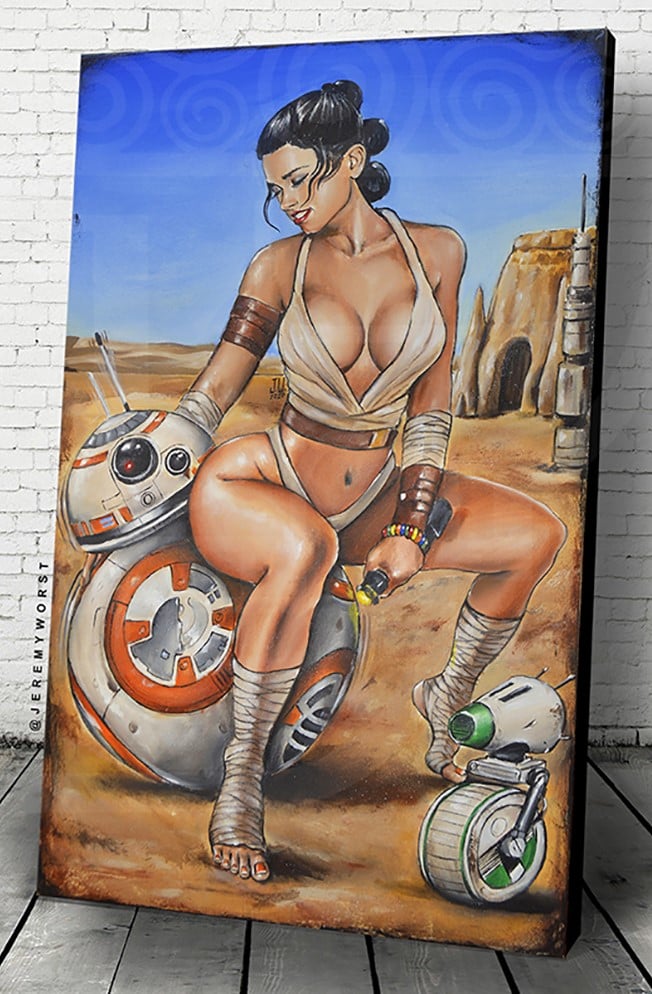 Image of "Rey Likes BB-8" Jeremy Worst Sexy Star Wars Poster Wall Art Canvas Princess Leia r2d2 