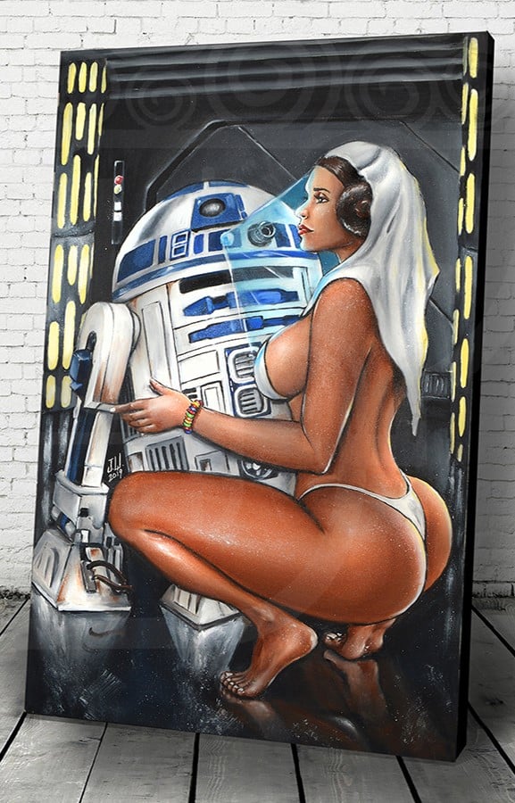 Image of "R2PIMP2" Jeremy Worst Sexy Star Wars Poster Wall Art Canvas Princess Leia r2d2