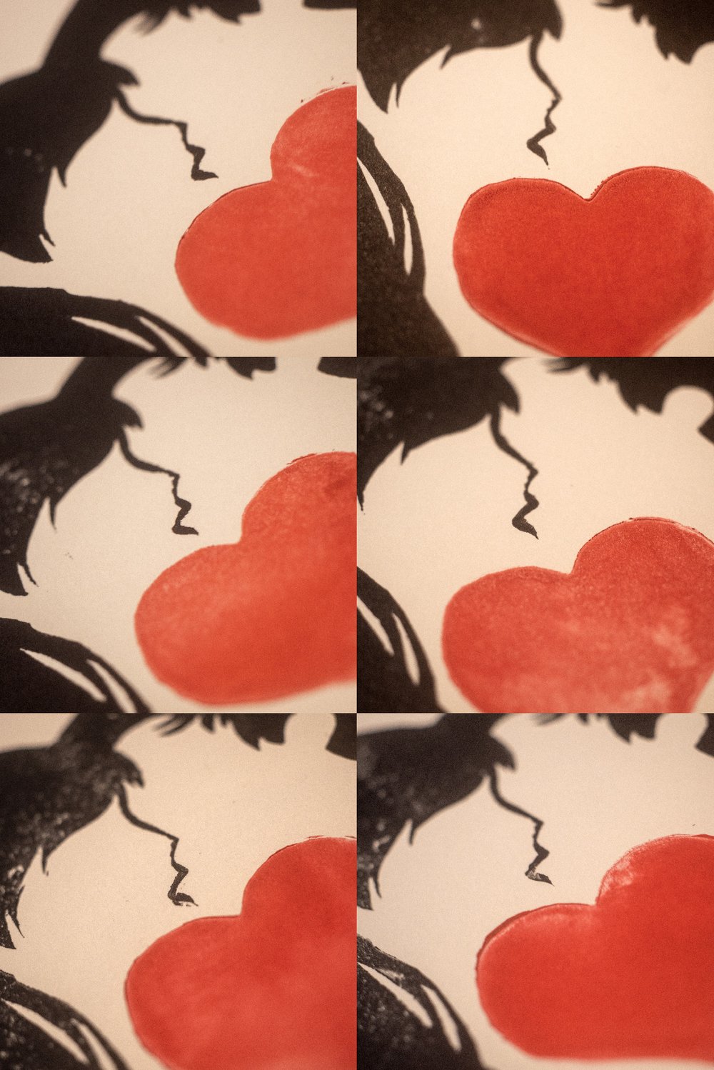 Image of "Heart kiss" Handmade exclusive lino print