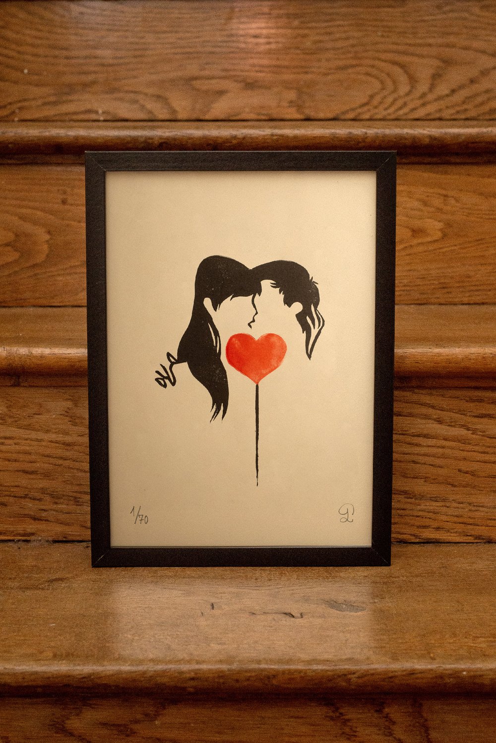 Image of "Heart kiss" Handmade exclusive lino print