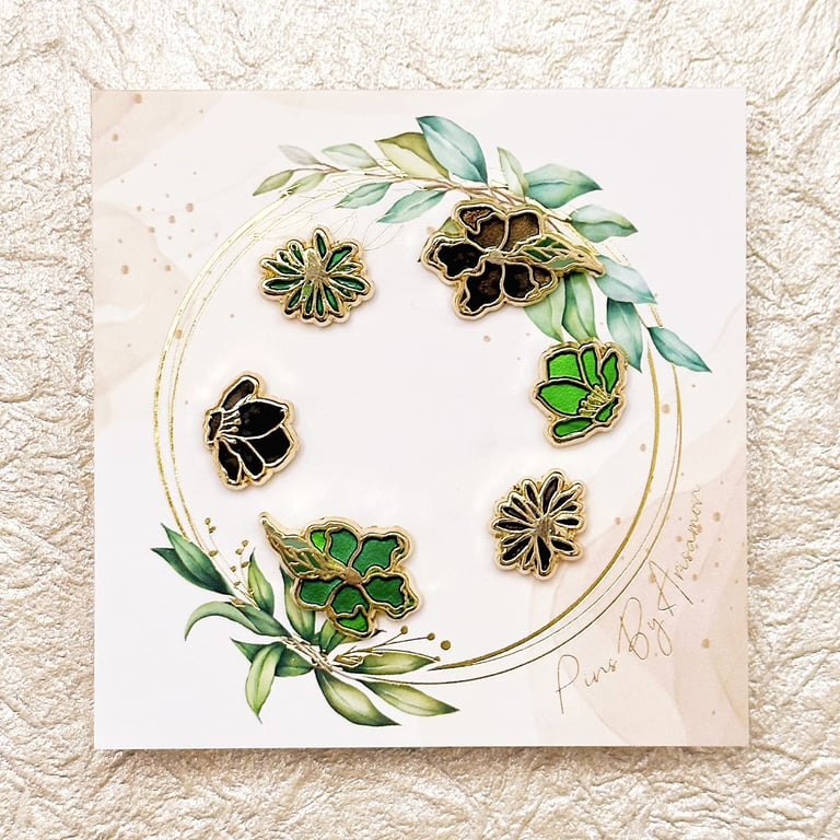 Mini Flower Set of 6 - Black and Green