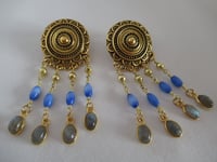 Image 1 of Kate Middleton Princess of Wales Inspired Replikate Gold Disc Labradorite Fringe Earrings