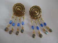 Image 3 of Kate Middleton Princess of Wales Inspired Replikate Gold Disc Labradorite Fringe Earrings