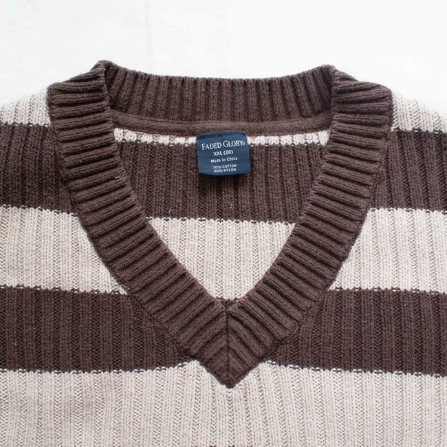 Faded Glory Dark & Light Brown Striped Ribbed Sweater