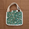 Green Floral Corduroy Handbag with Faux Fur Trim