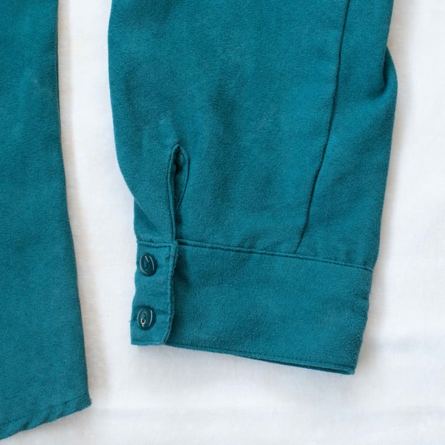 Lemon Grass Studio Dark Teal Soft Touch Pleated Deep V Neck Button Up Shirt