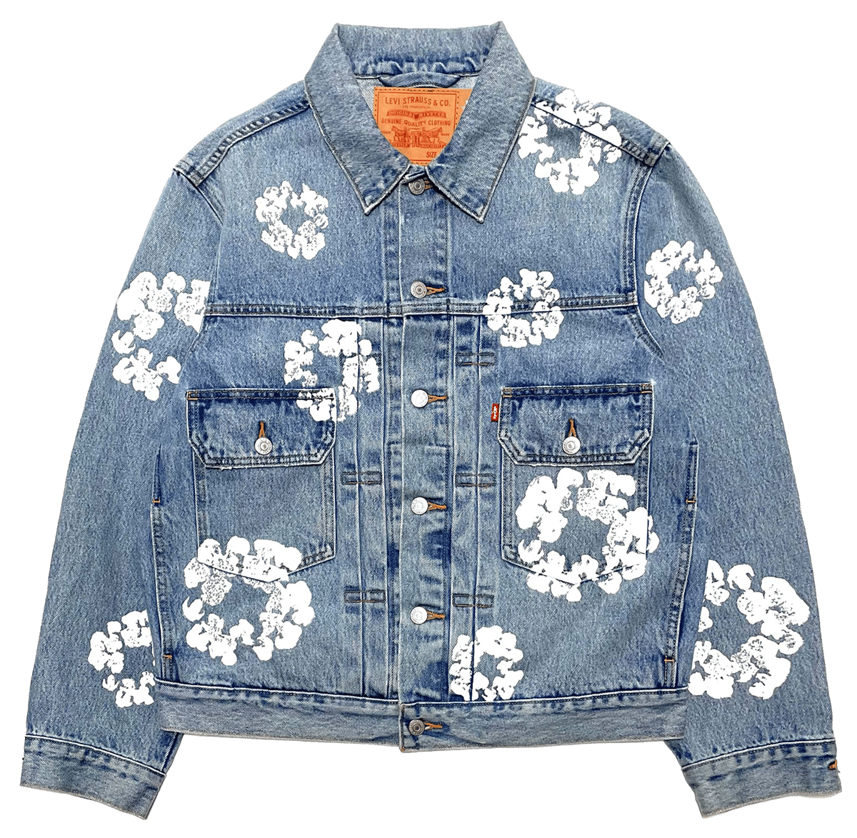 DENIM TEARS TYPE 2 ALL OVER WREATH DENIM JACKET LIGHT WASH | THE