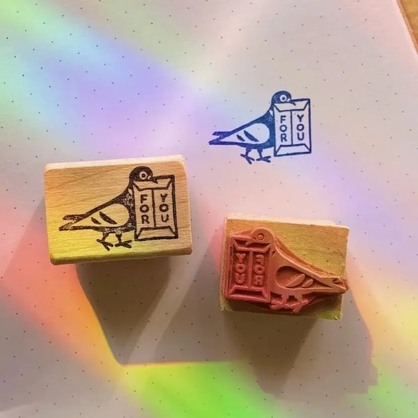 Image of “For You” Pigeon Rubber Stamp (Preorder)