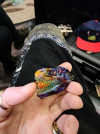 Image 1 of Double amber purple T-Rex skull pendant with a fully worked joint tip