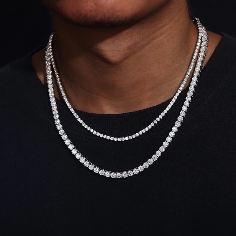 Image of 4mm 925 Sterling Silver VVS Moissanite Diamond Spring Buckle Classic Tennis 16 inch Chain