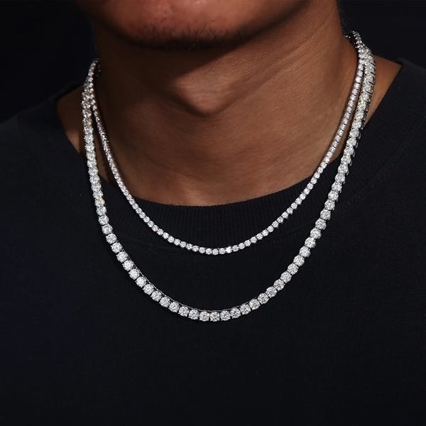Image of 4mm 925 Sterling Silver VVS Moissanite Diamond Spring Buckle Classic Tennis 16 inch Chain
