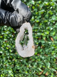 Image 2 of CLEAR QUARTZ GEODE PENDANT ELECTROPLATED 