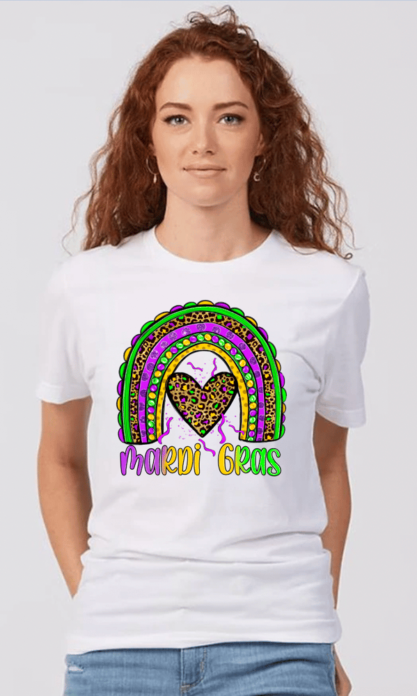 Image of Mardi Gras Rainbow Heart Tee