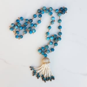 Apatite & Pearl Fancy Tassel Necklace