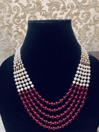 Image 1 of Royal Pearl Necklace White and Maroon