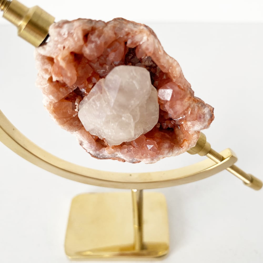 Image of Pink Amethyst/Calcite no.92 + Brass Arc Stand