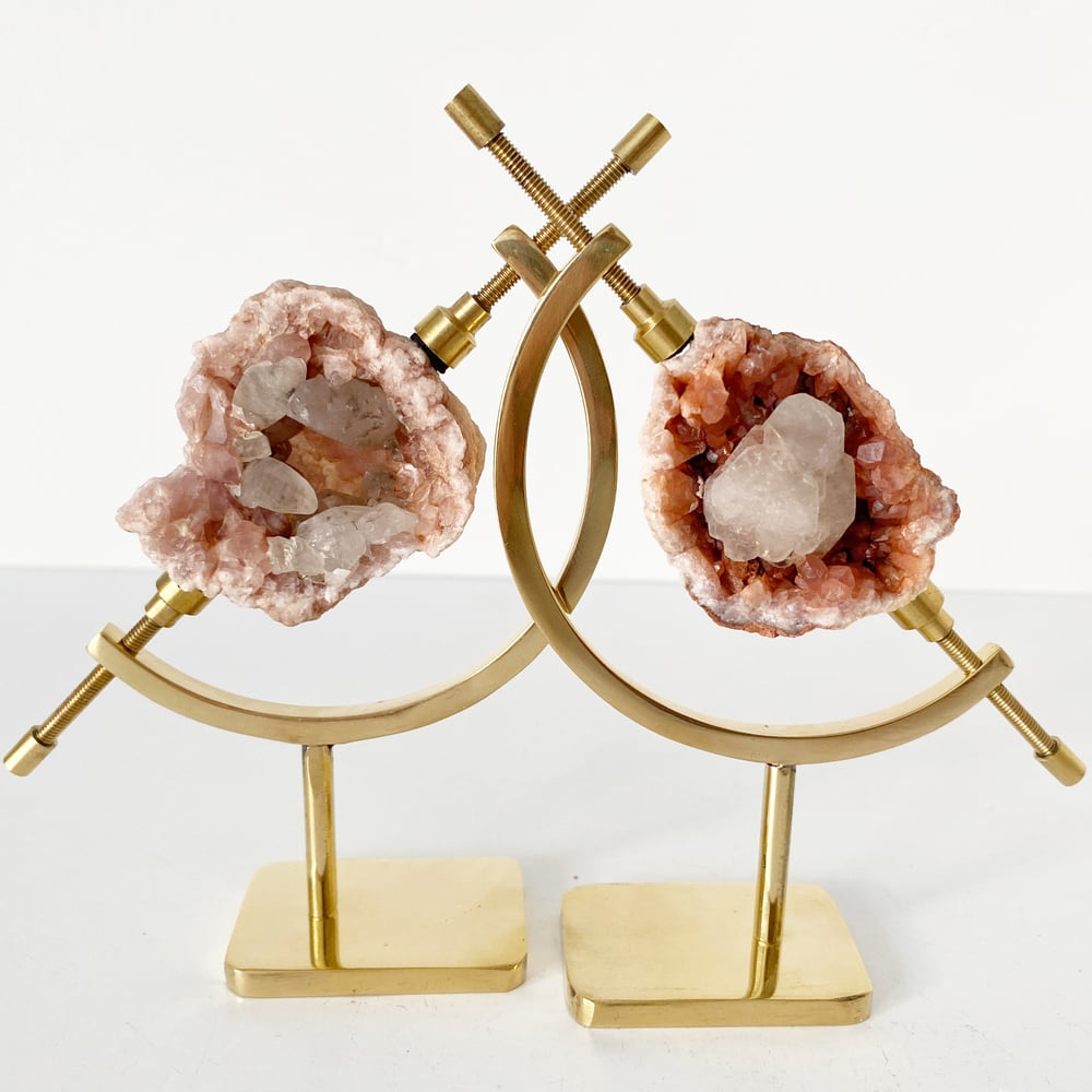 Image of Pink Amethyst/Calcite no.92 + Brass Arc Stand