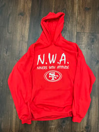 Image 1 of N.W.A. "Niners With Attitude" Red Hoodie, White Letters