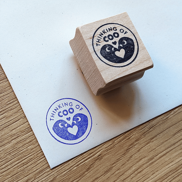 Image of “Thinking of Coo” Pigeon Rubber Stamp
