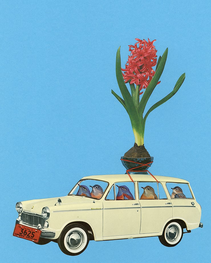 Image of Bluebird Wagon. Limited edition collage print.
