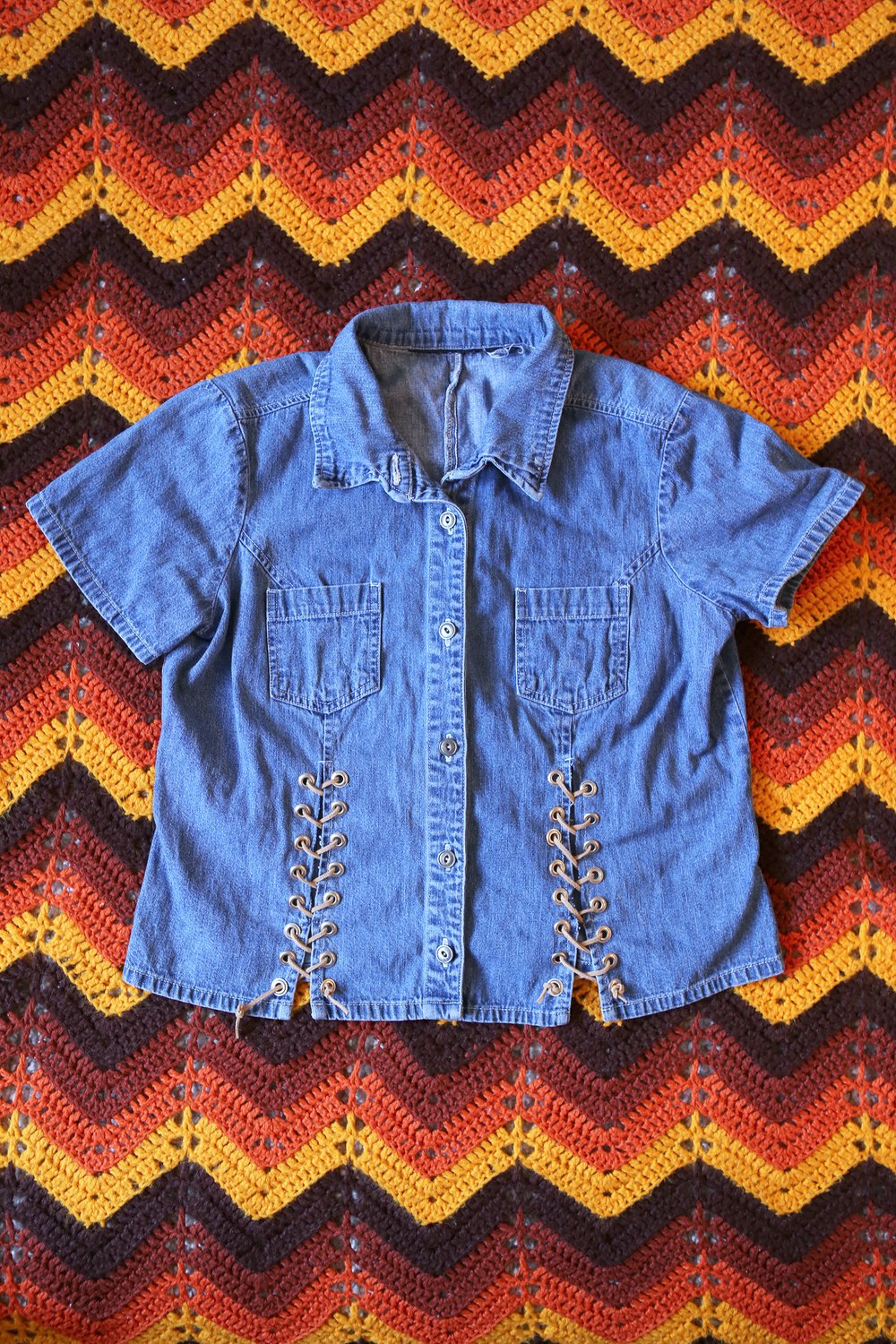 Reworked Vintage Lace-Up Jean Shirt