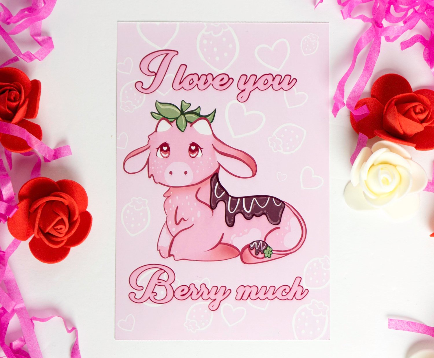 Image of Valentines Chocolate Strawberry Cow Mini Print 