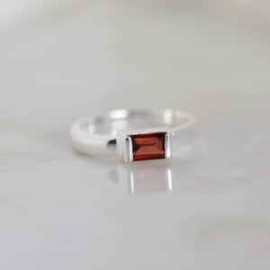 Image of Fire Red Garnet bevel cut silver ring