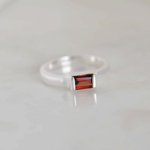 Image of Fire Red Garnet bevel cut silver ring