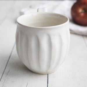Image of Hand Carved White Stoneware Mug, Unique Pottery Mug, Made in USA