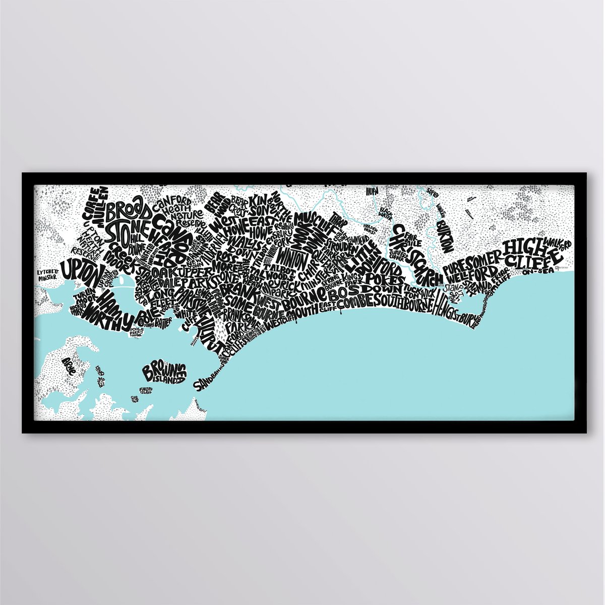 Image of Bournemouth, Christchurch & Poole Typographic map  Landscape